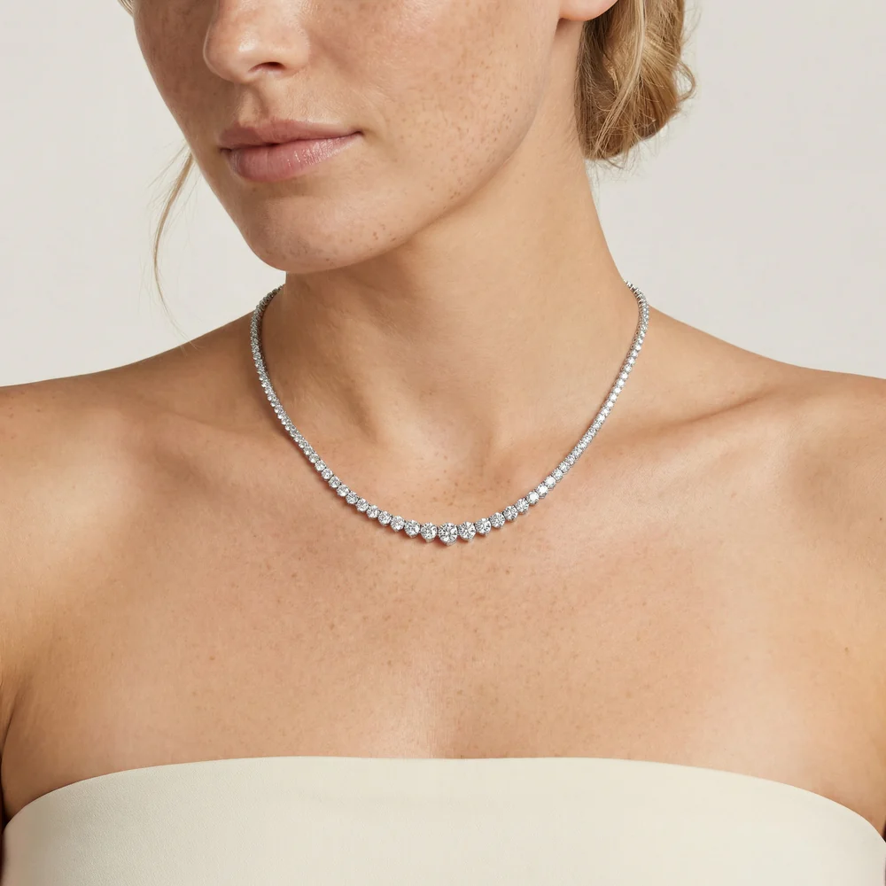 15 carats Riviera Diamond Tennis Necklace 3 Prongs