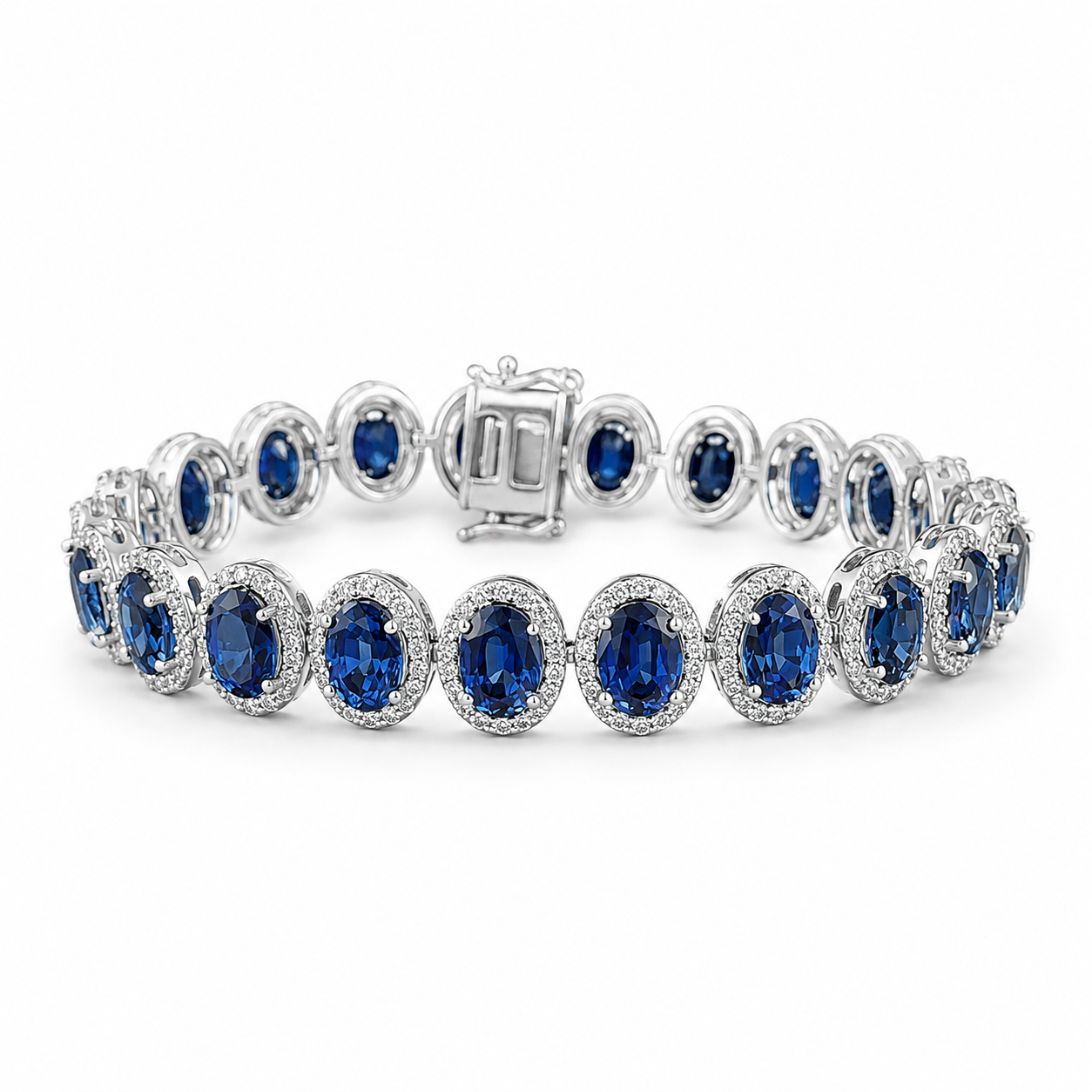 Oval Blue Sapphire Diamond Bracelet