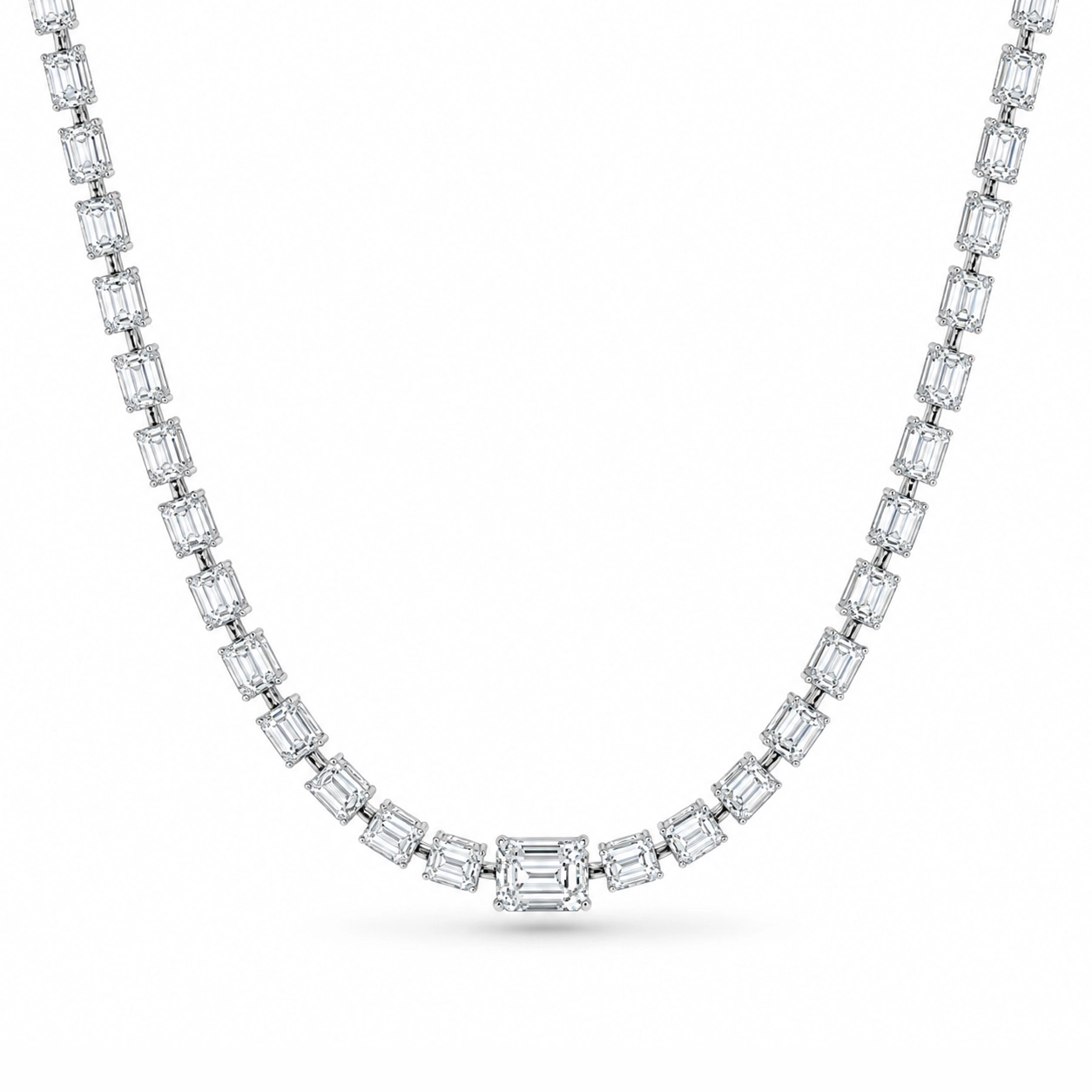 Classic Emerald-Cut Diamond Tennis Necklace