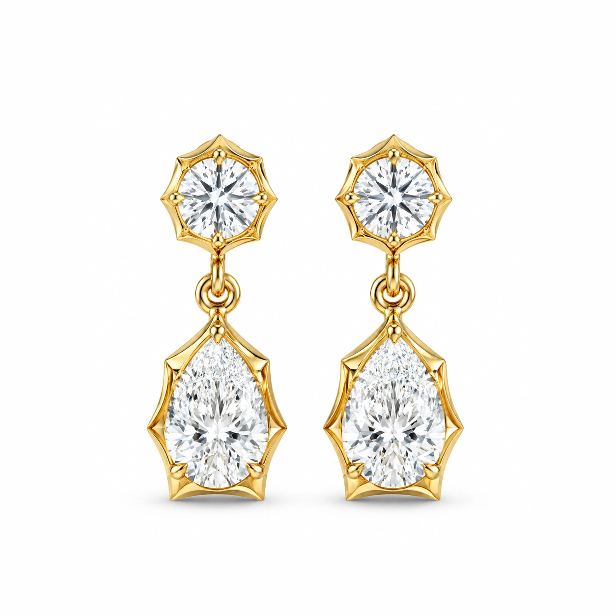 Shania Pear Shaped Diamond Drop Earrings in YELLOW GOLD