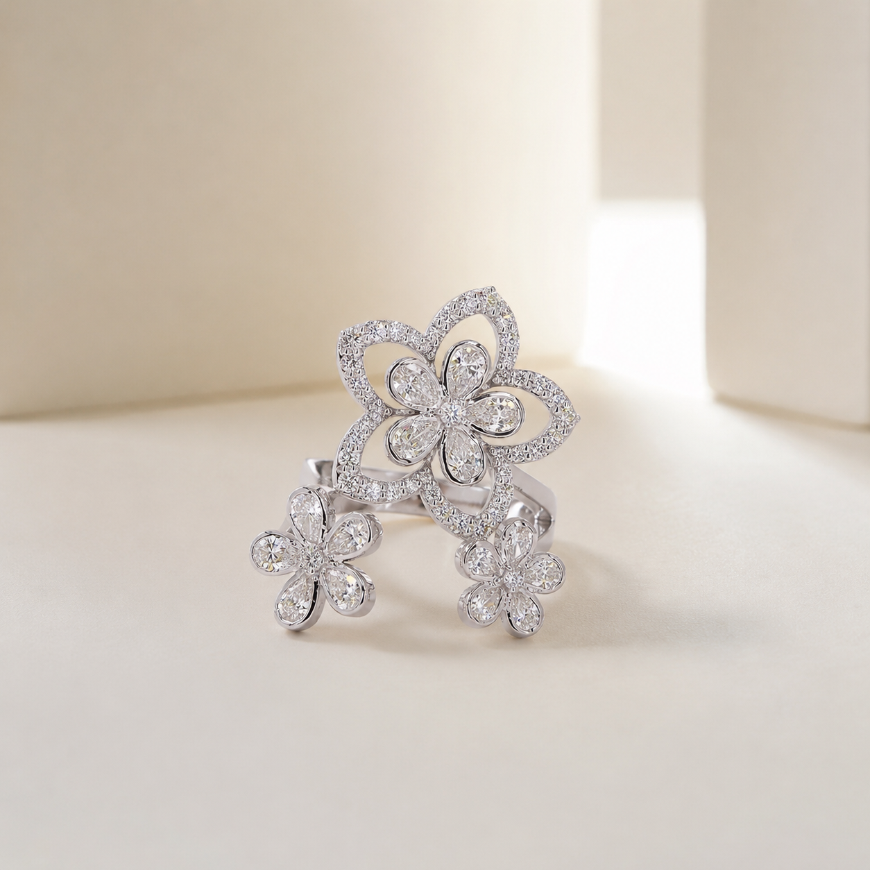 3 Petal Flower Eco Diamonds Cocktail Ring