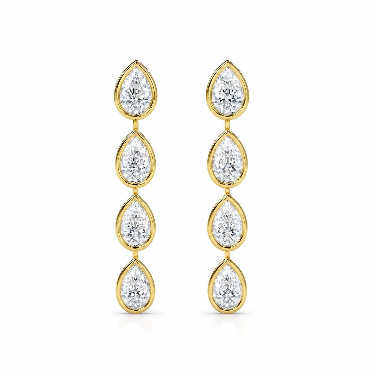 Vela Bezel Set Pear Diamond Drop Earrings