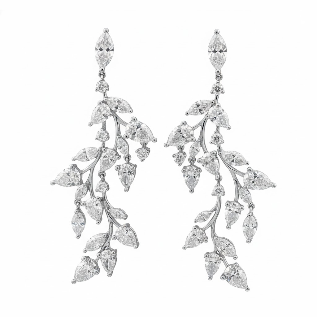 Opulence Leaf Design Eco Diamonds Drop Earrings