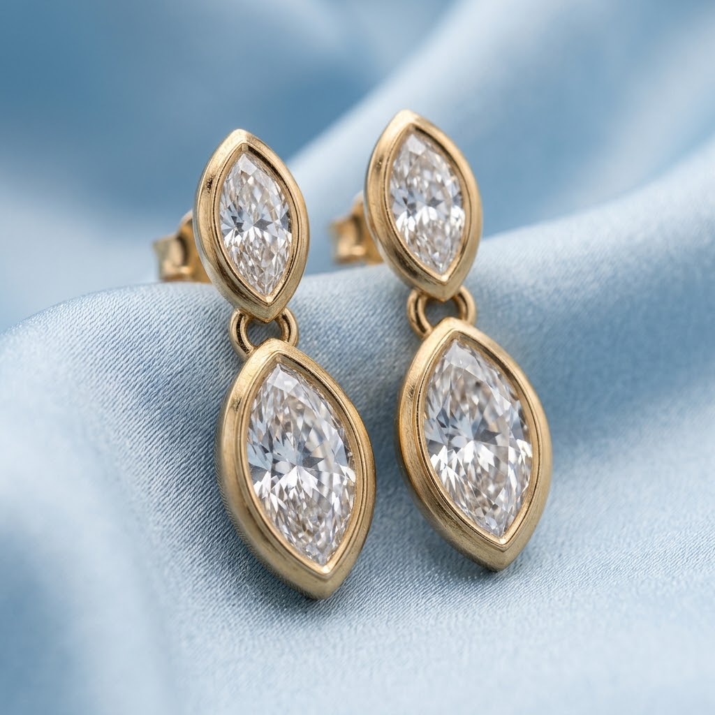 Zora Marquise Eco Diamonds Bezel Drop Earrings