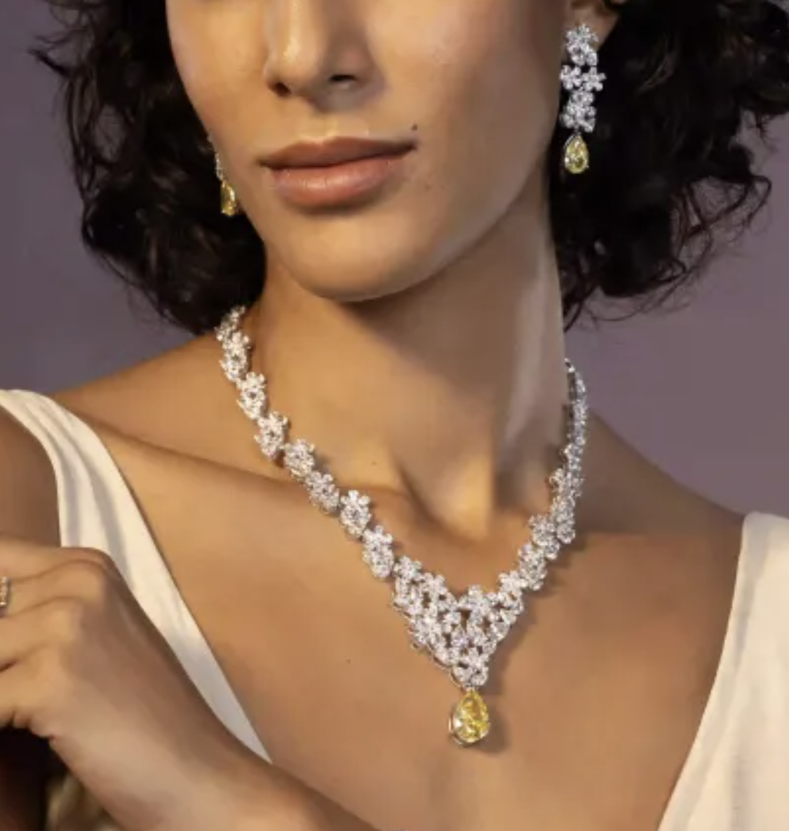 The Muse Fancy Yellow Pear Diamond Floral Drop Necklace