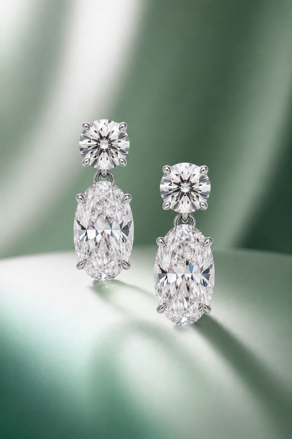 Round and Oval Diamond Drop Earrings