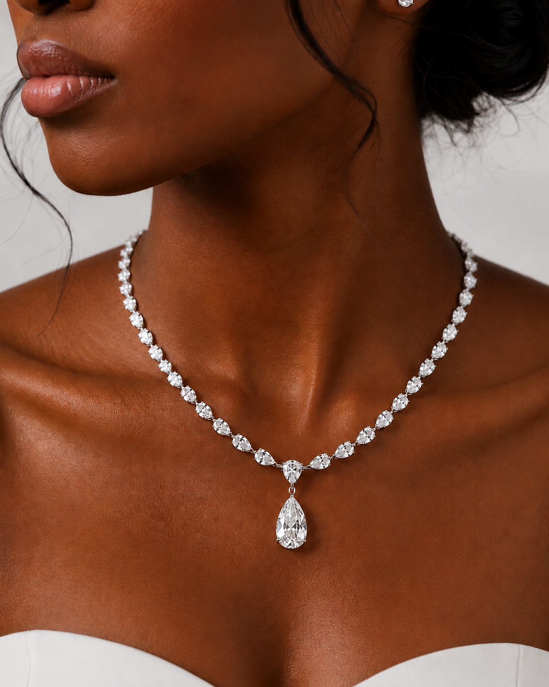 Royal Teardrop Pear Shaped Eco Diamonds Tennis Necklace