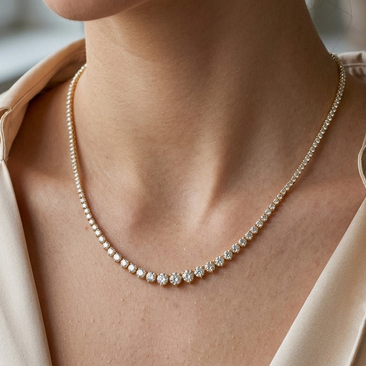 10 carats Signature Riviera Eco Diamonds Yellow Gold Tennis Necklace