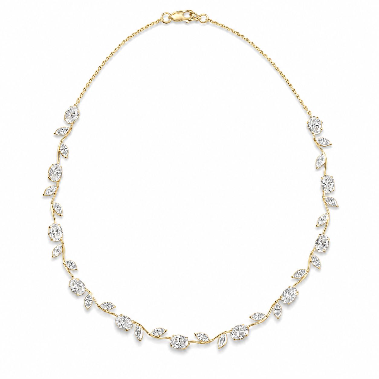 Oval & Marquise Diamond Vine Necklace in Yellow Gold