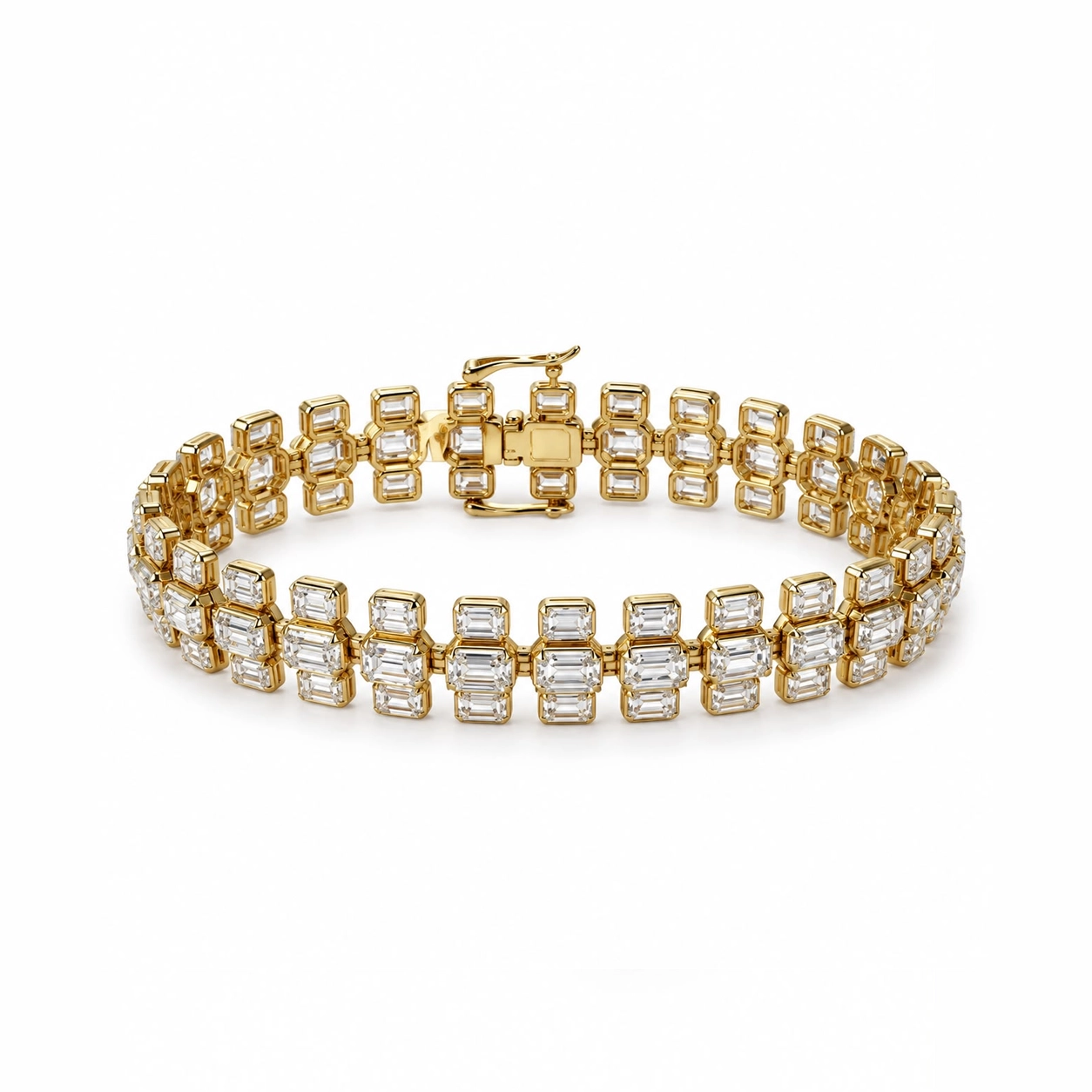 Symphony Emerald Cut Diamond Multi Row Tennis Bracelet