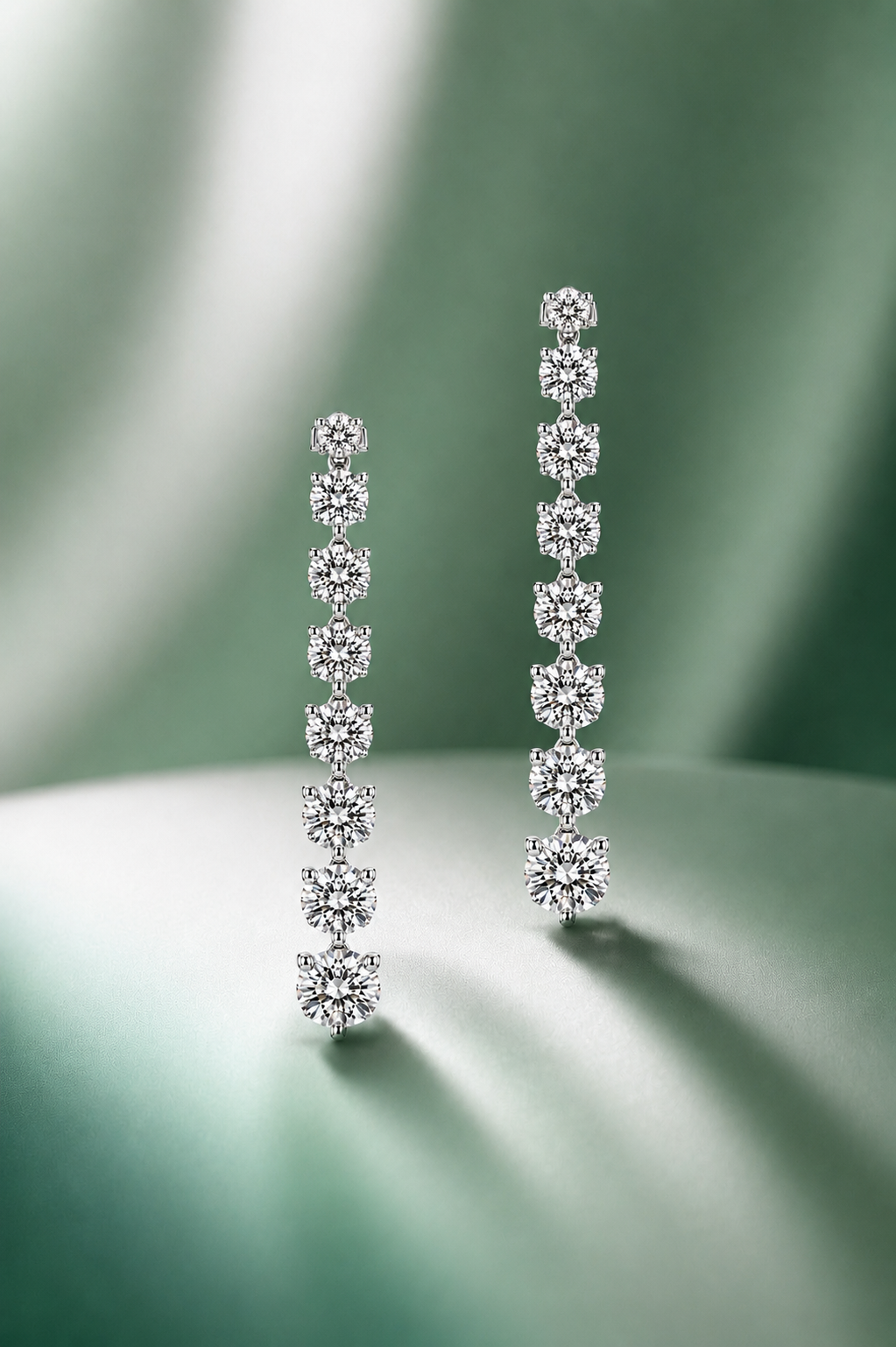 Round Diamond Station Drop Earrings