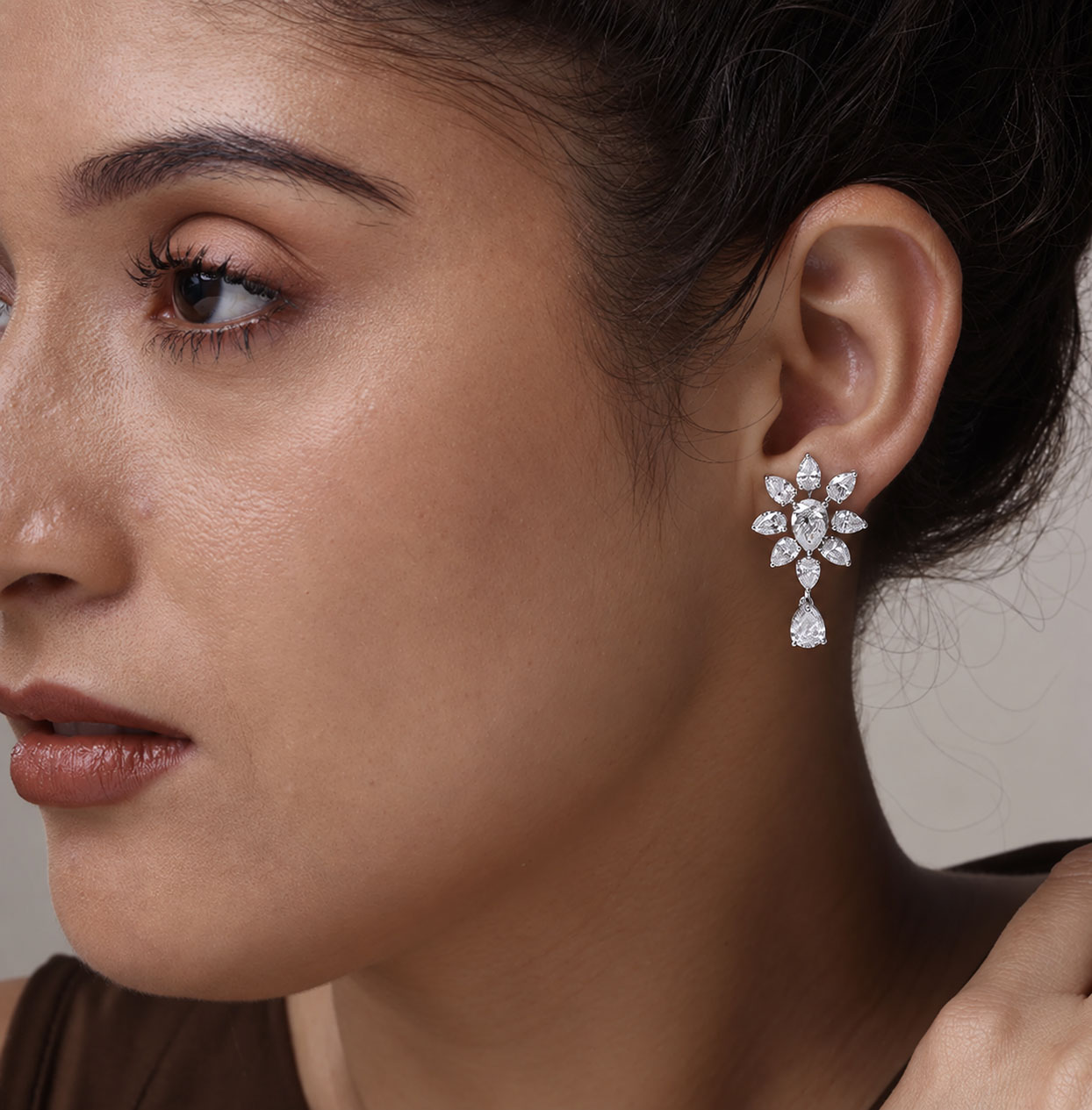 Medallion Diamond Floral Cluster Drop Earrings