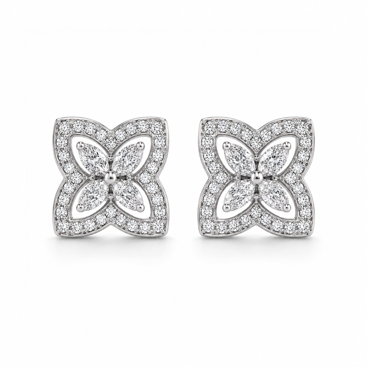 Diamond Four-Petal Floral Earrings