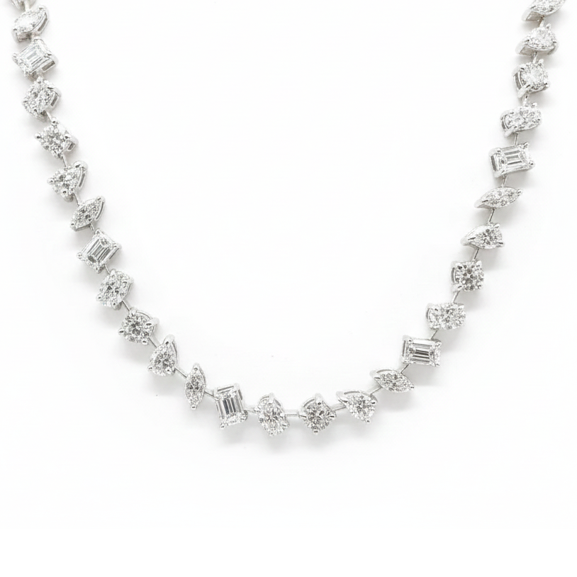 Multi Shape Diamonds Tennis Necklace