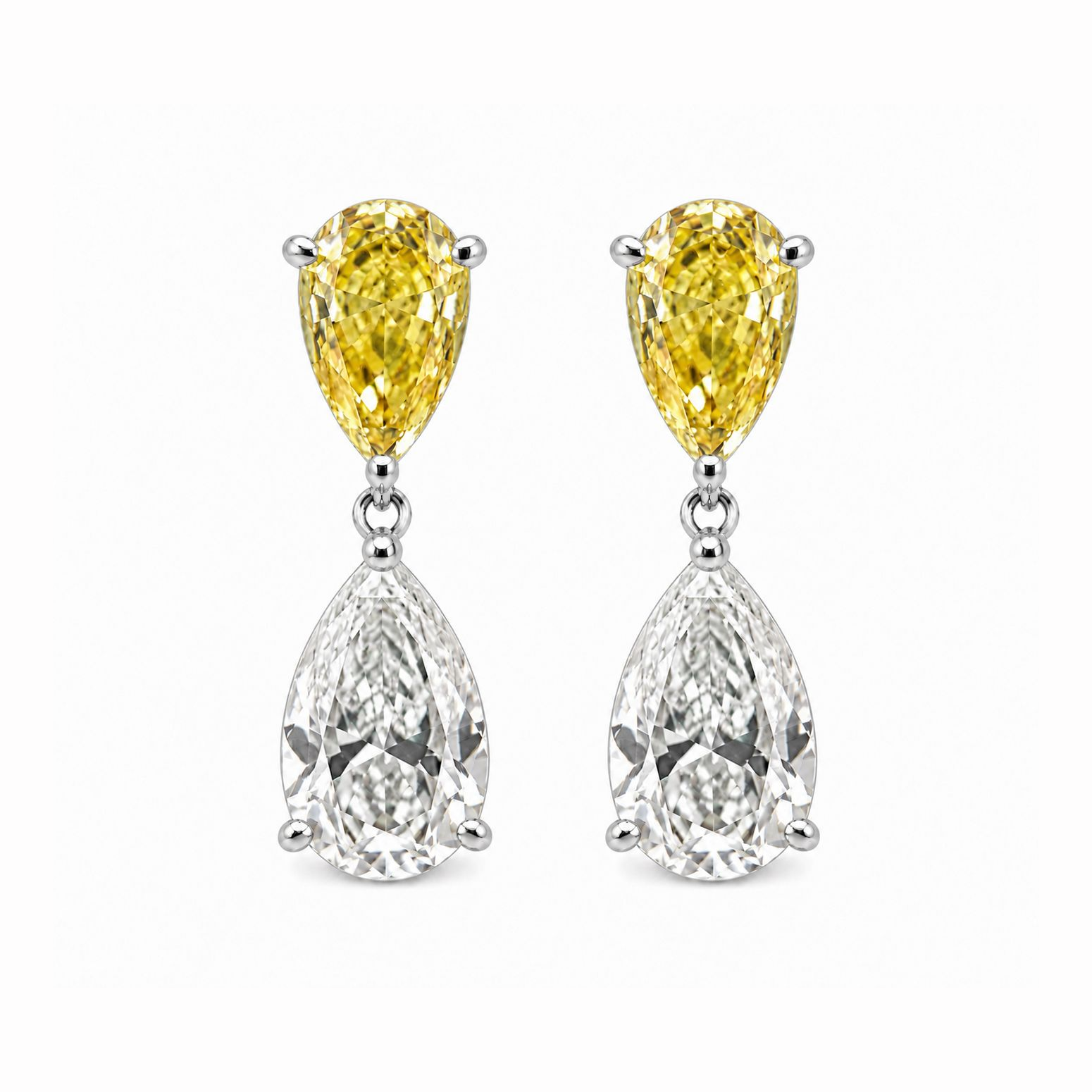 Omni Pear Shaped Yellow and White Eco Diamonds Drop Earrings