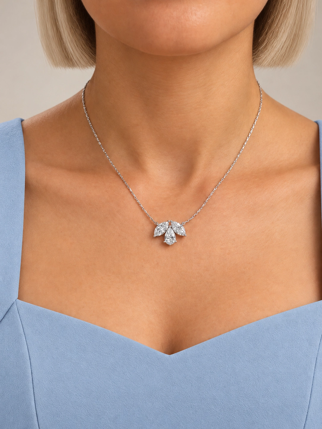 Trois Pear Cluster Diamond Pendant Necklace