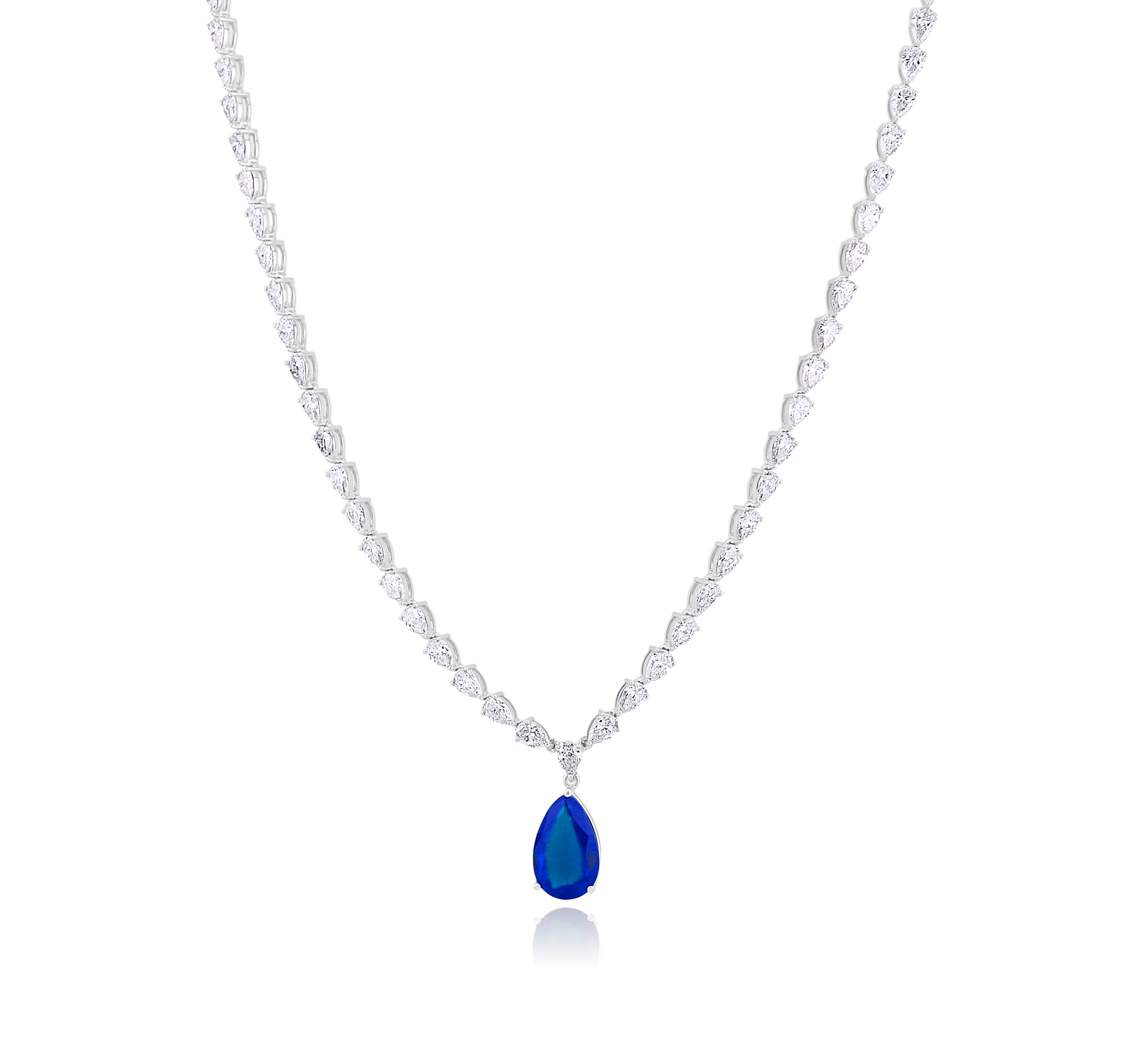 Eco Diamonds Tennis Necklace with an Eco Sapphire Drop Pendant