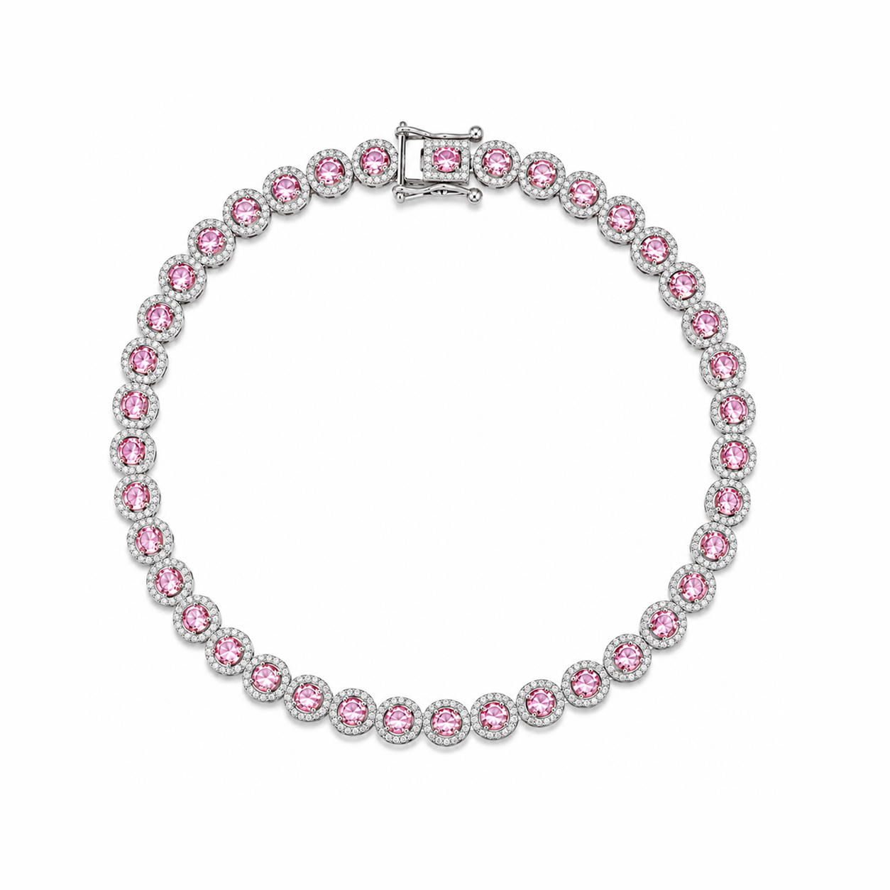 Pink Diamonds Cushion Milgrain Tennis Bracelet