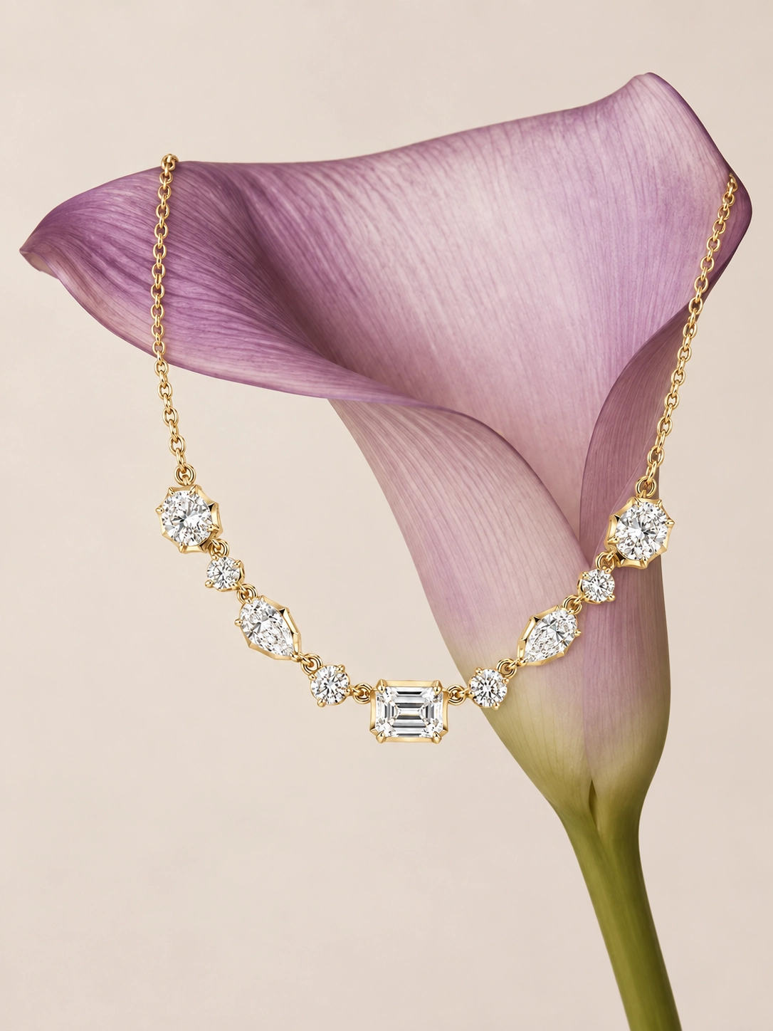 Milady Mixed Cut Diamond Station Necklace in Yellow Gold
