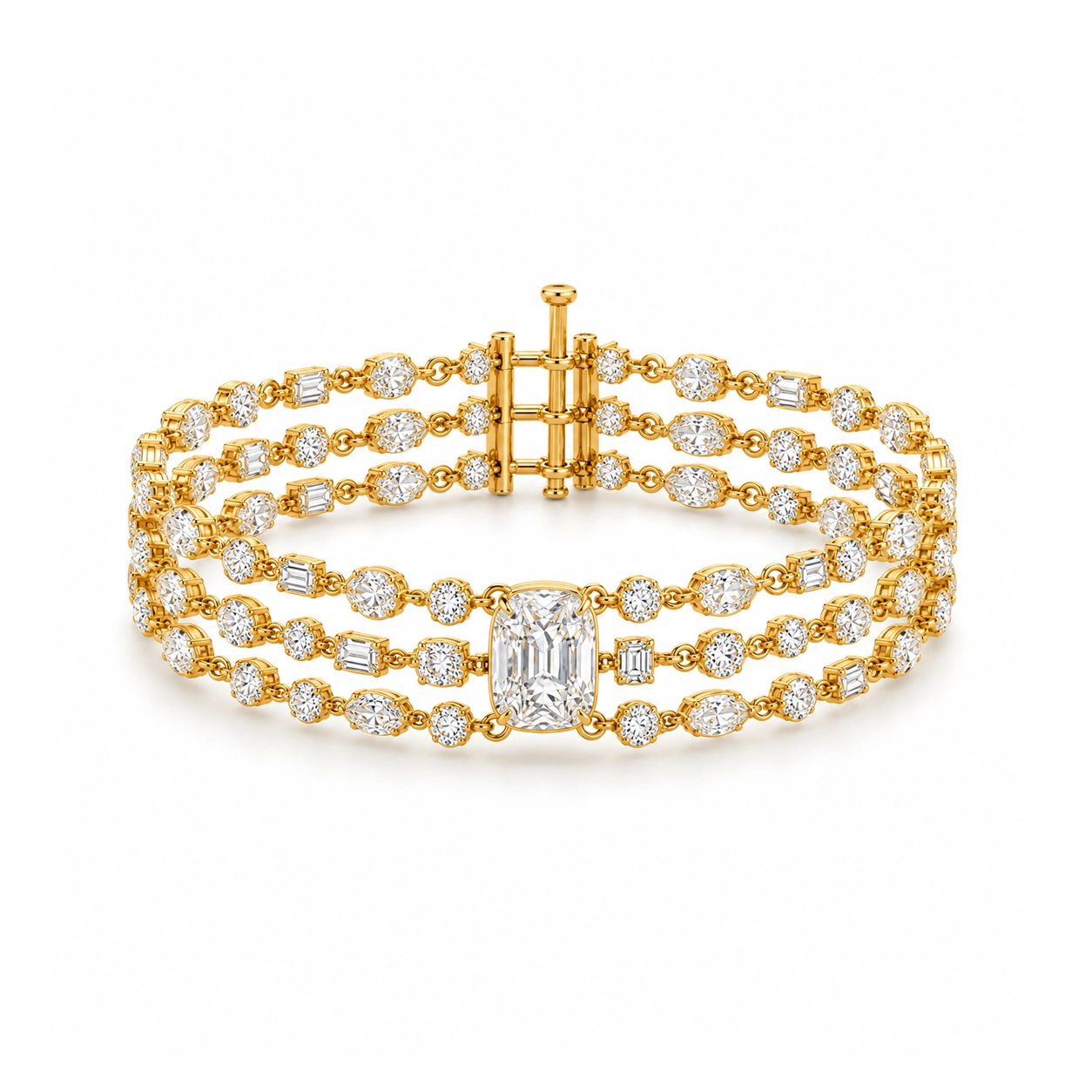 Multi-Row Mixed-Cut Diamond Statement Bracelet