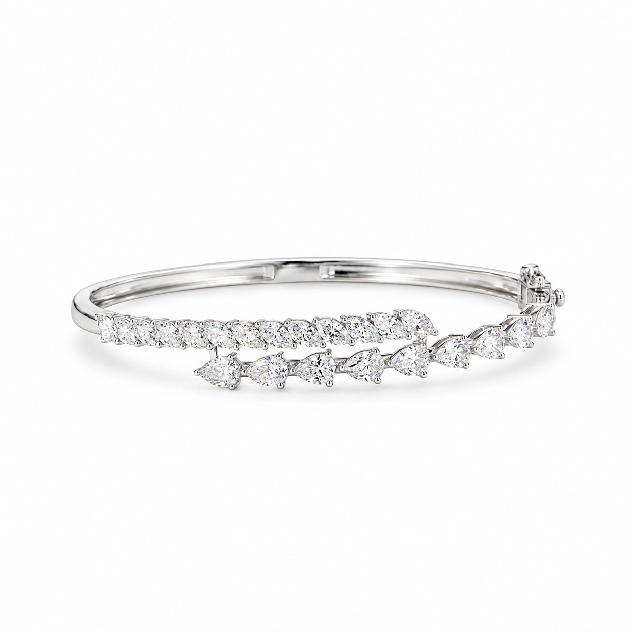 Pear and Marquise Diamond Open Bangle Bracelet