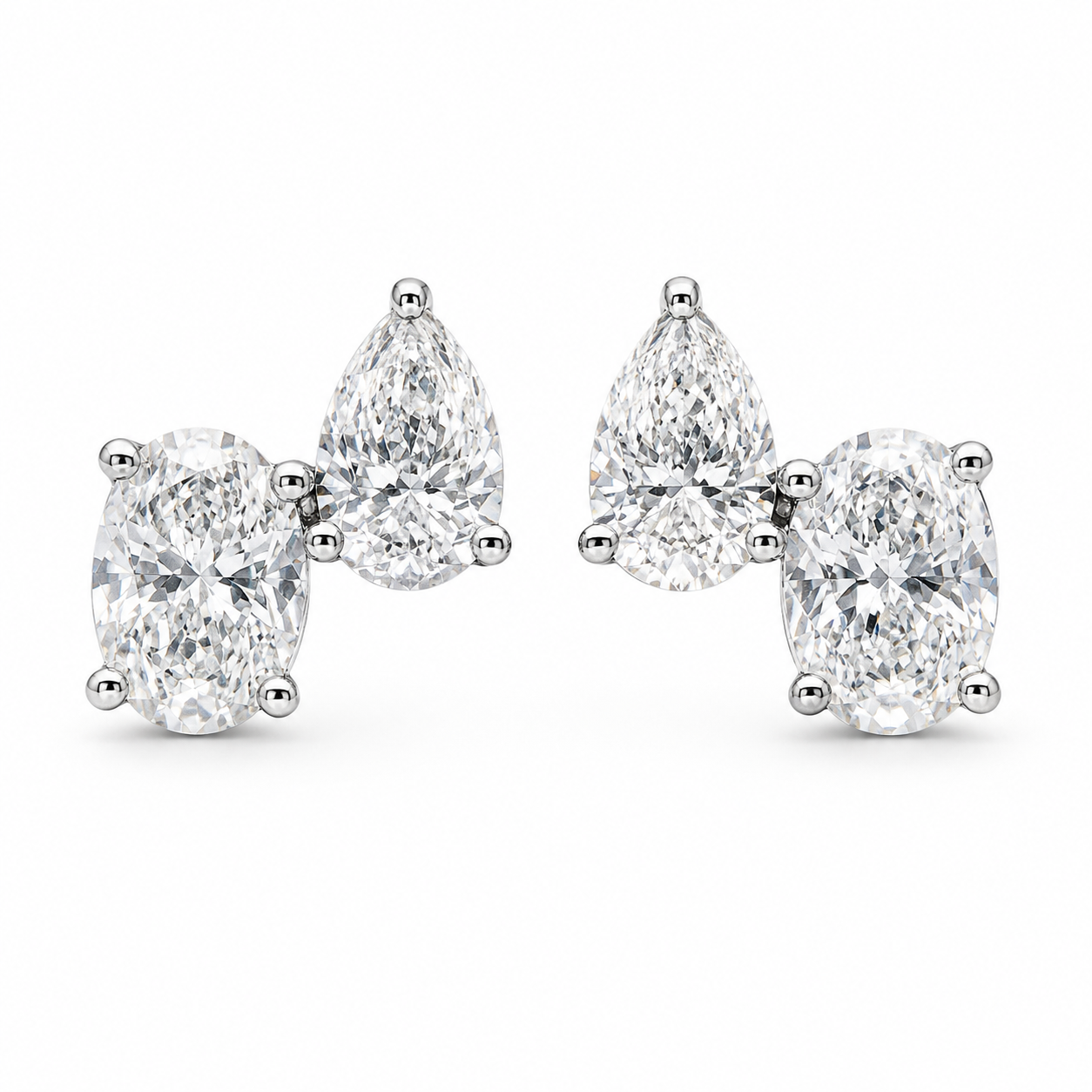 Toi e Moi Pear and Oval Eco Diamond Stud Earrings