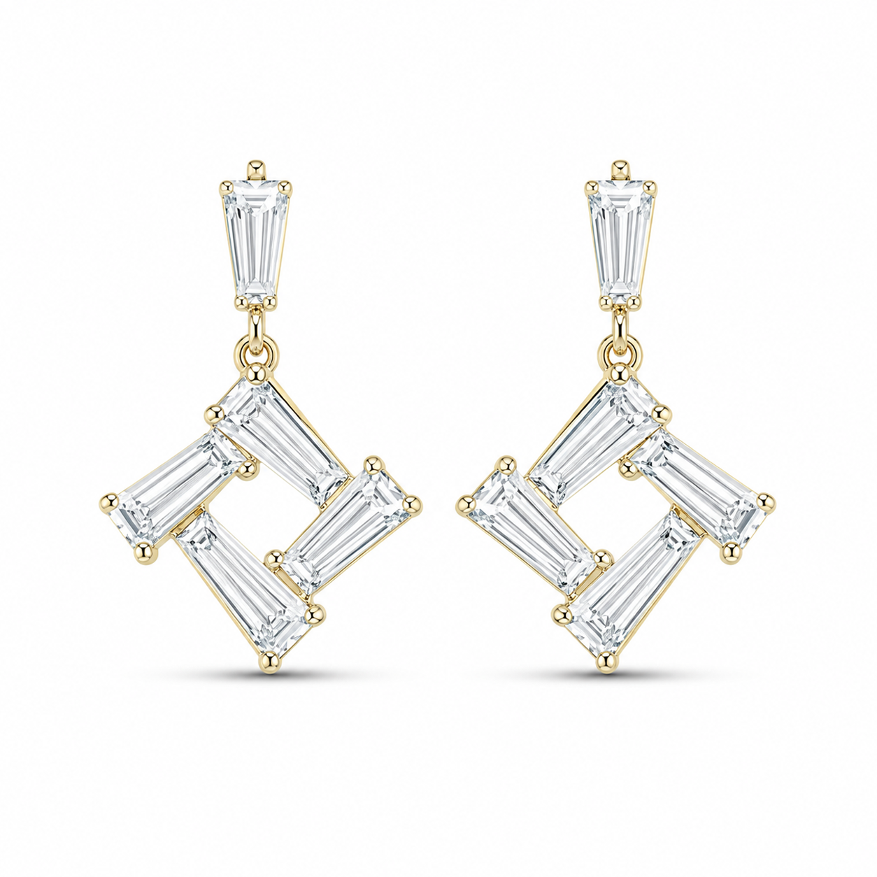 Art Deco Baguette Diamond Geometric Earrings