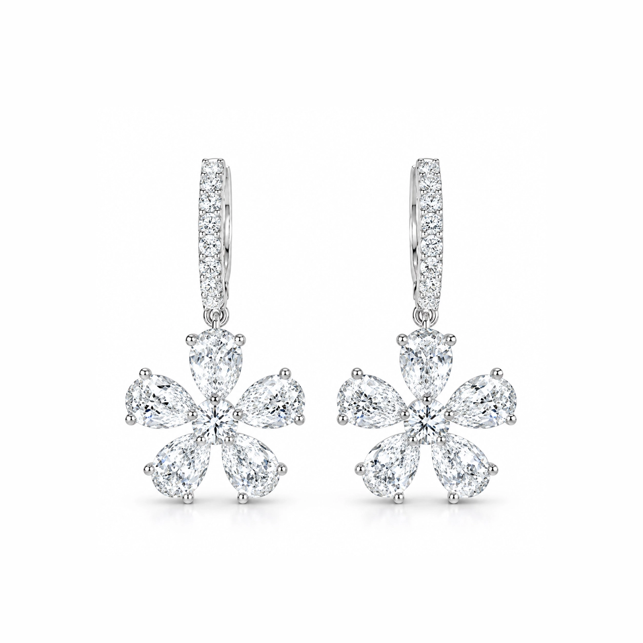 Detelyn Pear Diamond Floral Drop Earrings