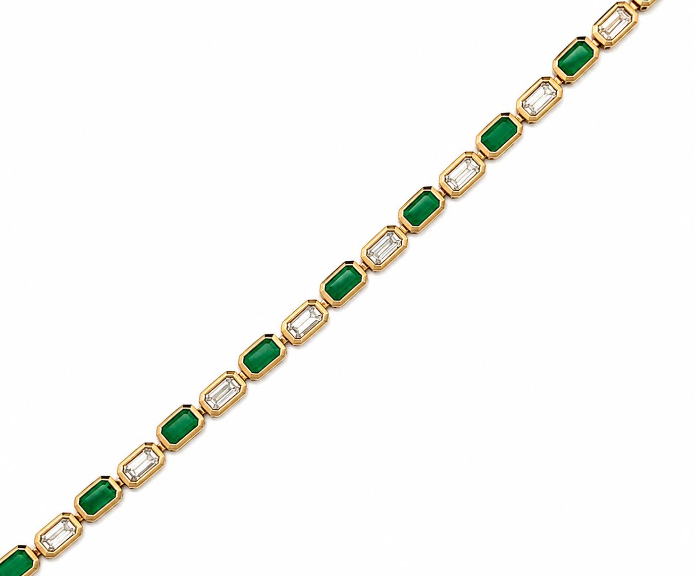 Bezel Set Green and White Eco Diamonds Tennis Bracelet