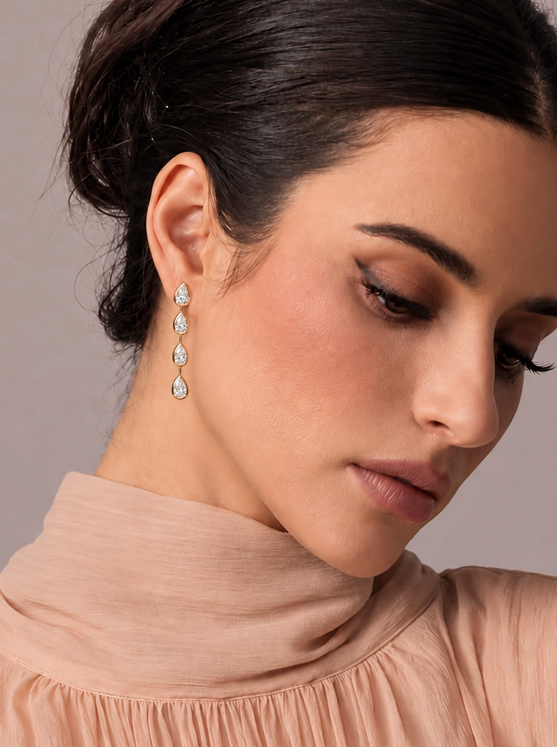 Vela Bezel Set Pear Diamond Drop Earrings