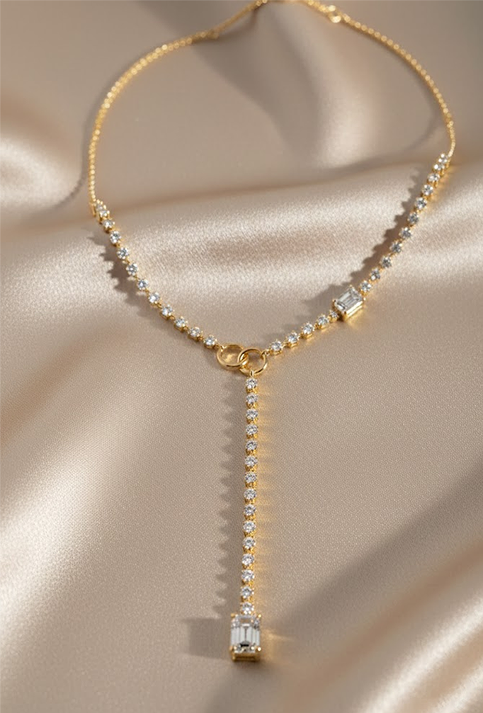 Y Shaped Long Lariat Eco Diamonds Fashion Necklace