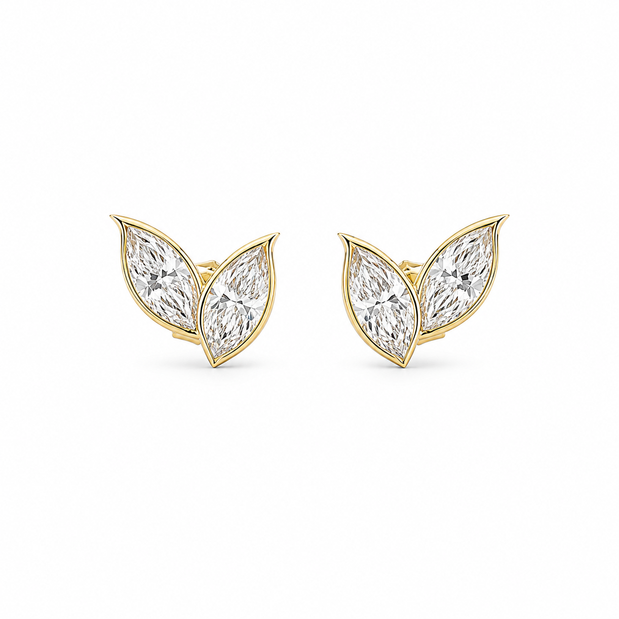 Marquise Leaf Eco Diamonds Bezel Stud Earrings