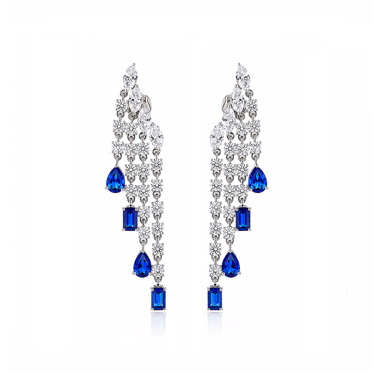 Regalia Cascading Eco Sapphires and Eco Diamonds Drop Earrings