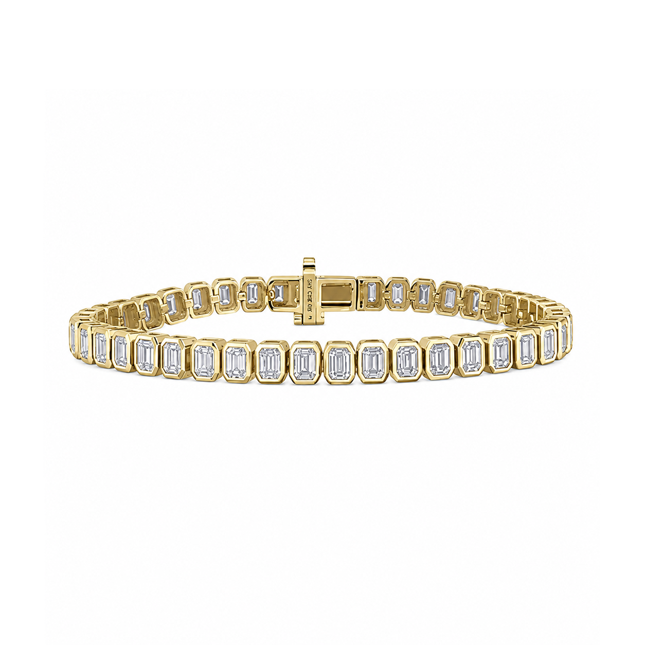 Bezel Set Emerald Shaped Eco Diamonds Tennis Bracelet