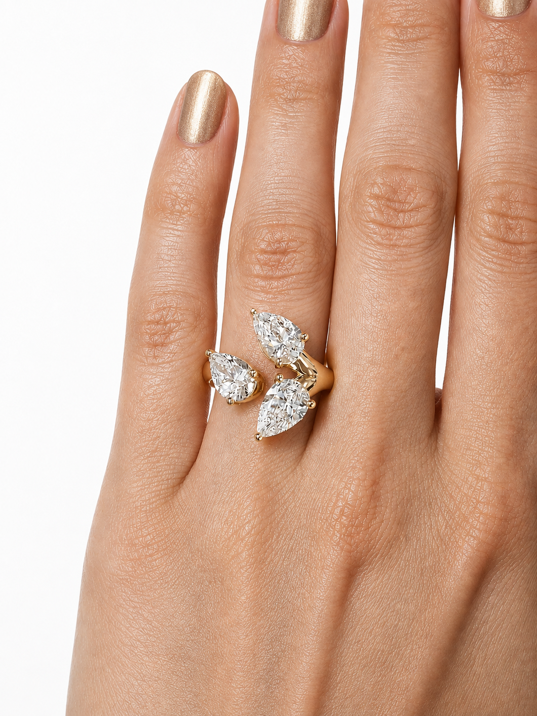 3 Stones Pear Yellow Eco Diamonds Ring