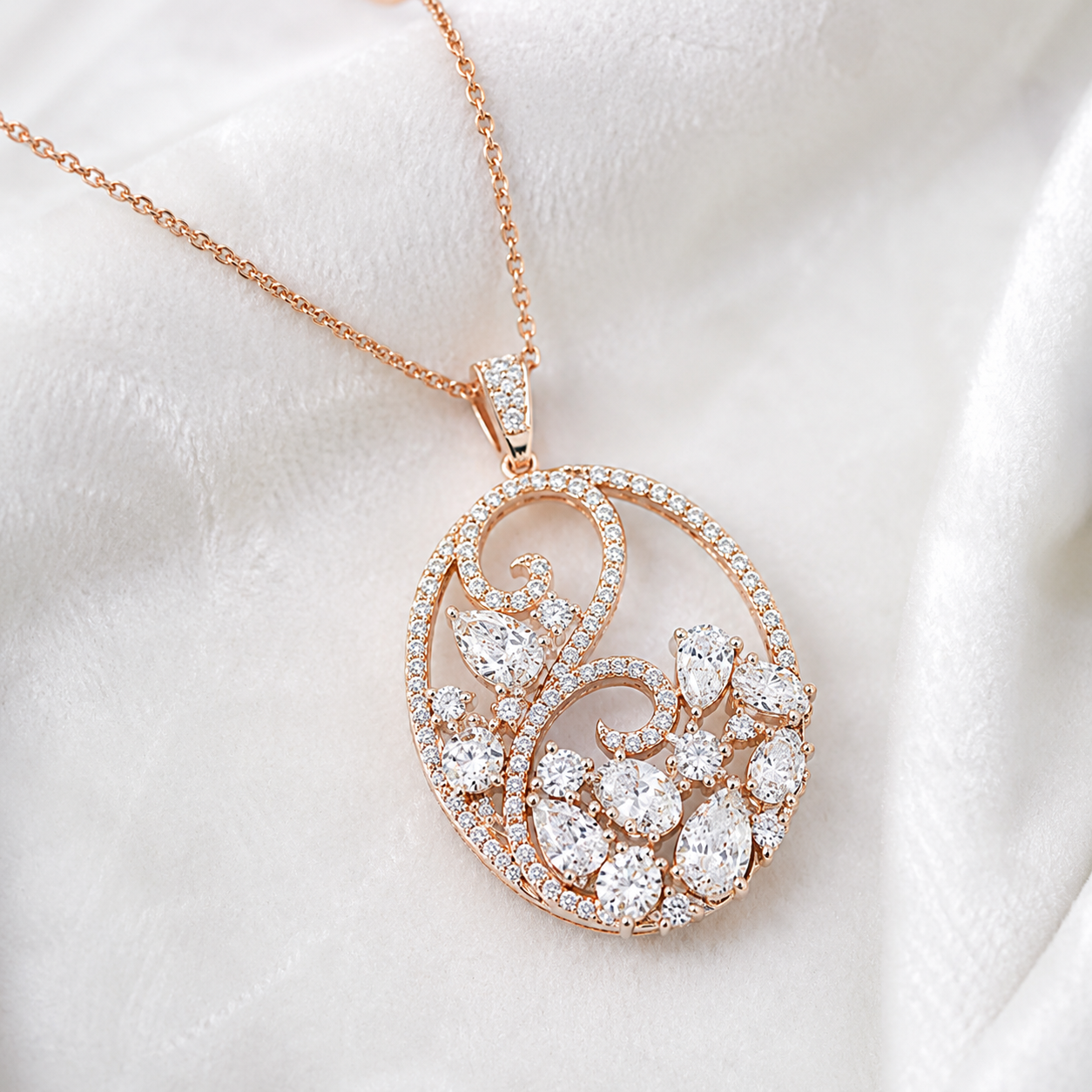 Fancy Multi Shape Eco Diamonds Oval Pendant Necklace