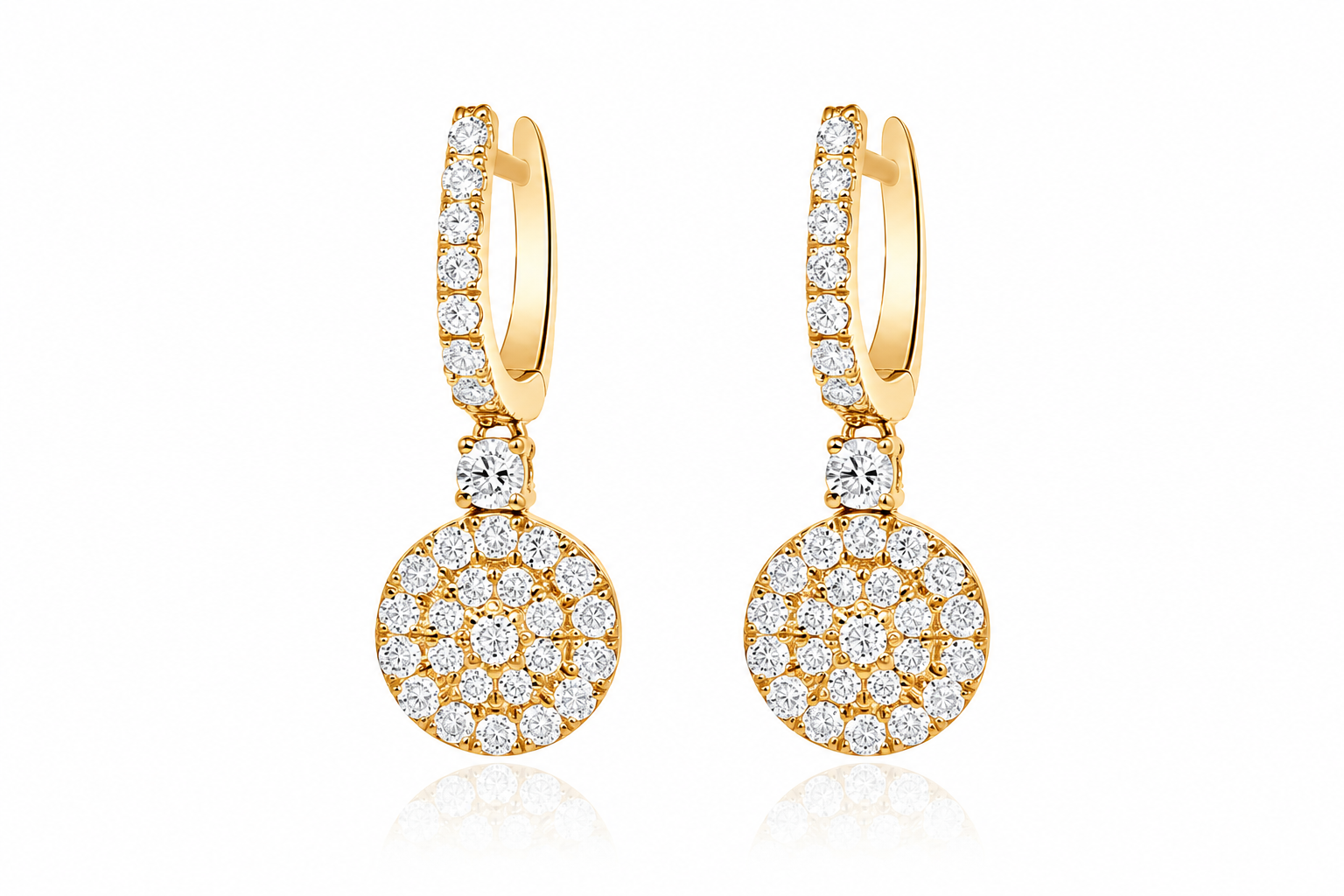 Eco Diamonds Circle Drop Earrings with Pave Disc