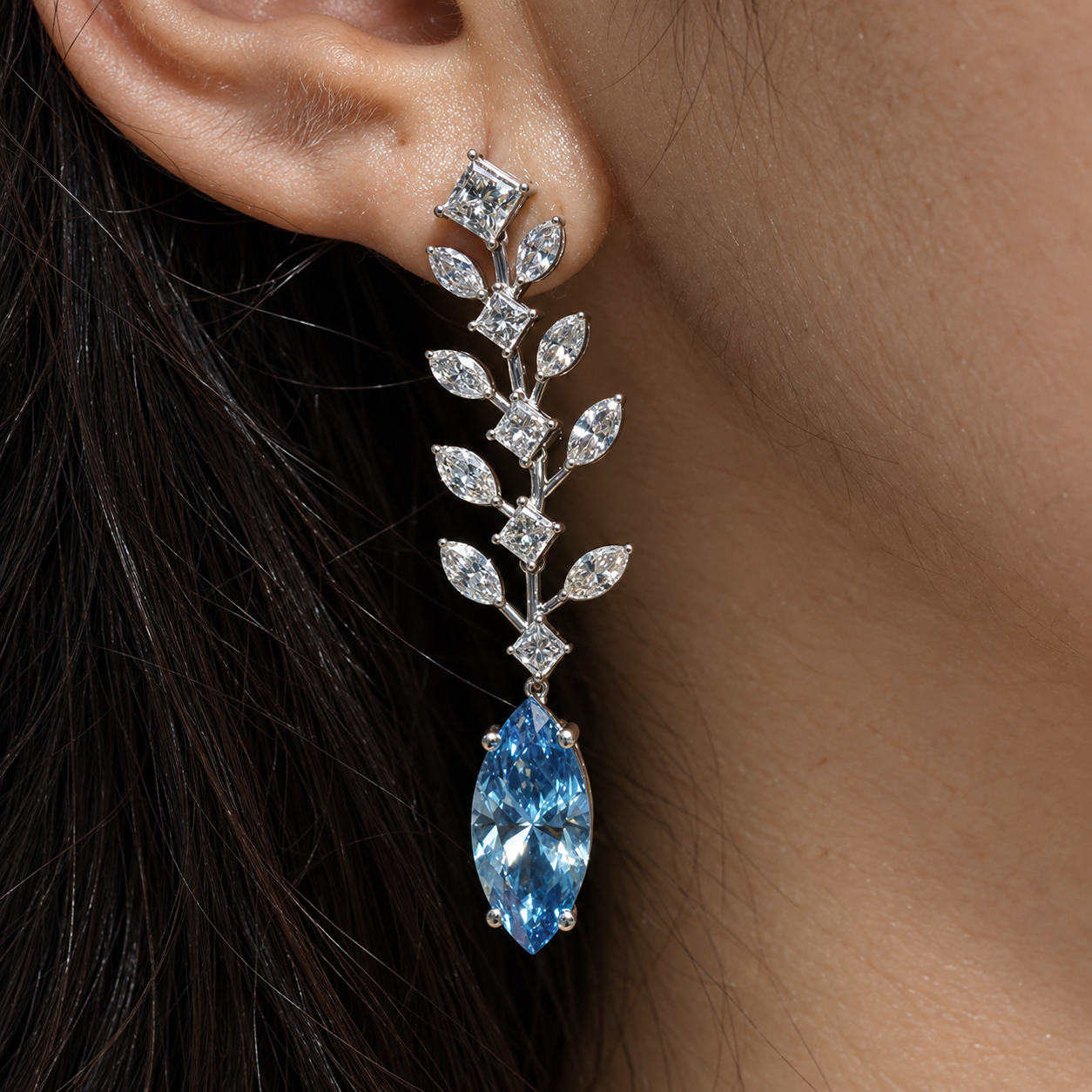 Calico White and Blue Eco Diamonds Drop Earrings