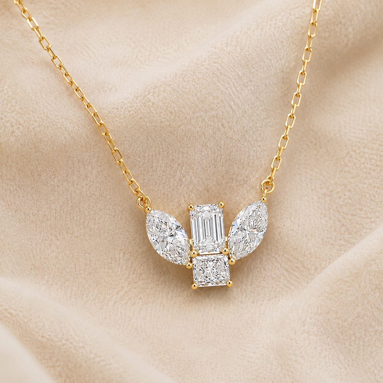 Fancy Multi Shape Eco Diamond Pendant Necklace