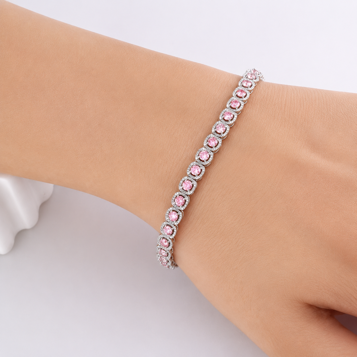 Pink Diamonds Cushion Milgrain Tennis Bracelet
