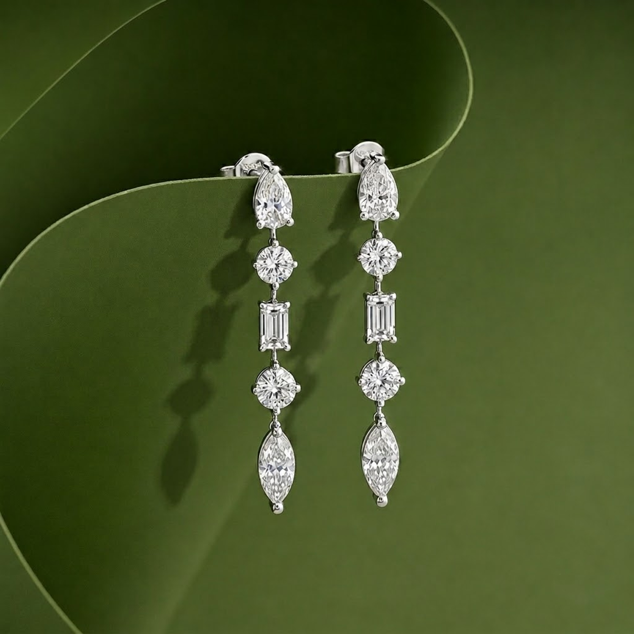 Petite Fancy Multi Shaped Eco Diamonds Drop Earrings