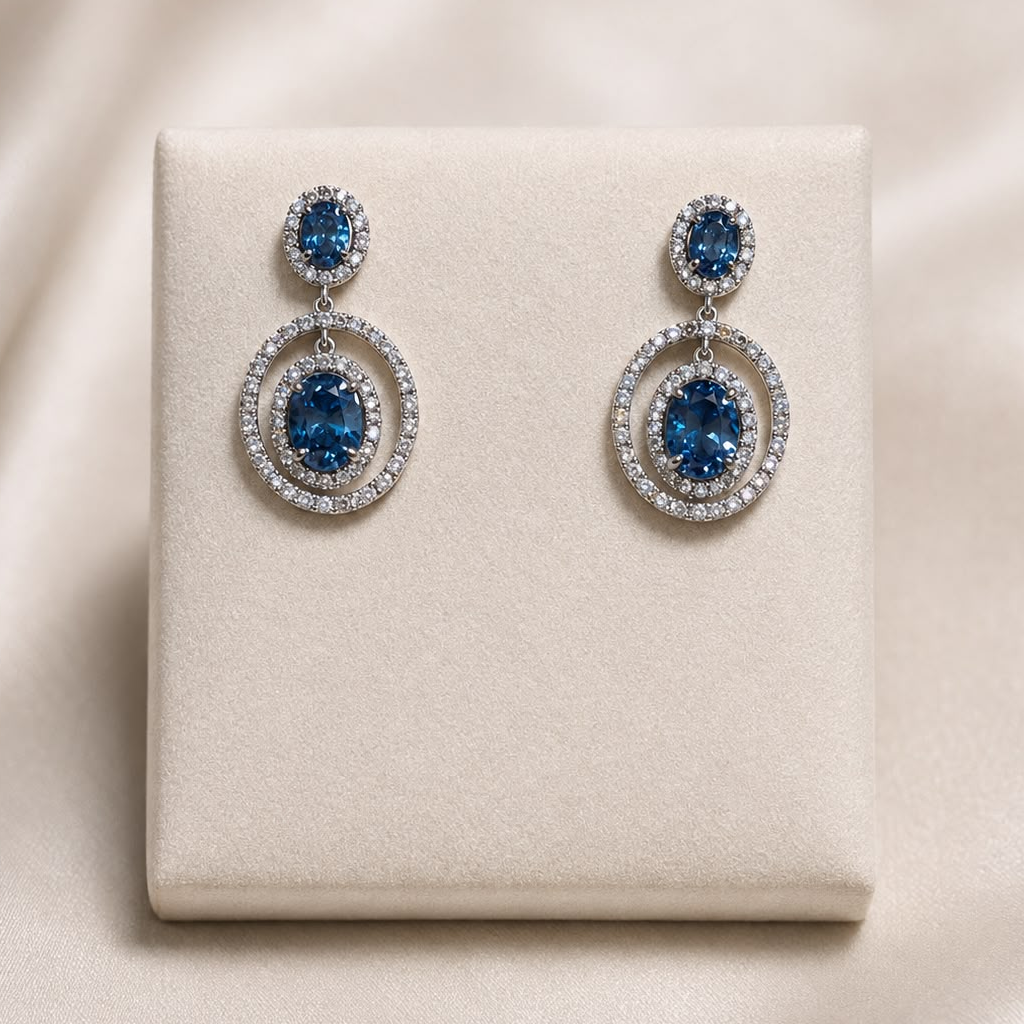 Meridian Blue Diamond Halo Drop Earrings