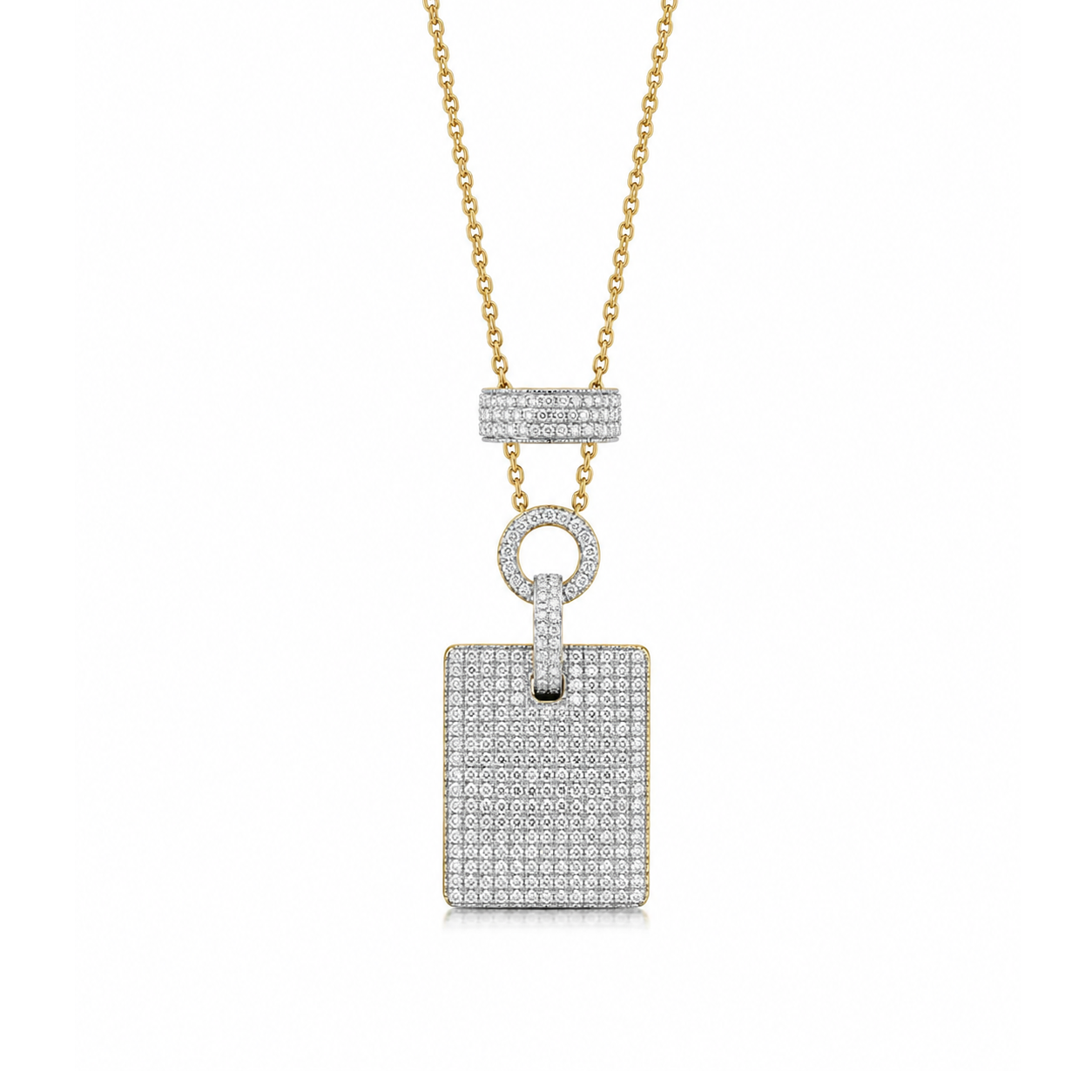 Pave Rectangle Eco Diamonds Pendant Drop Necklace