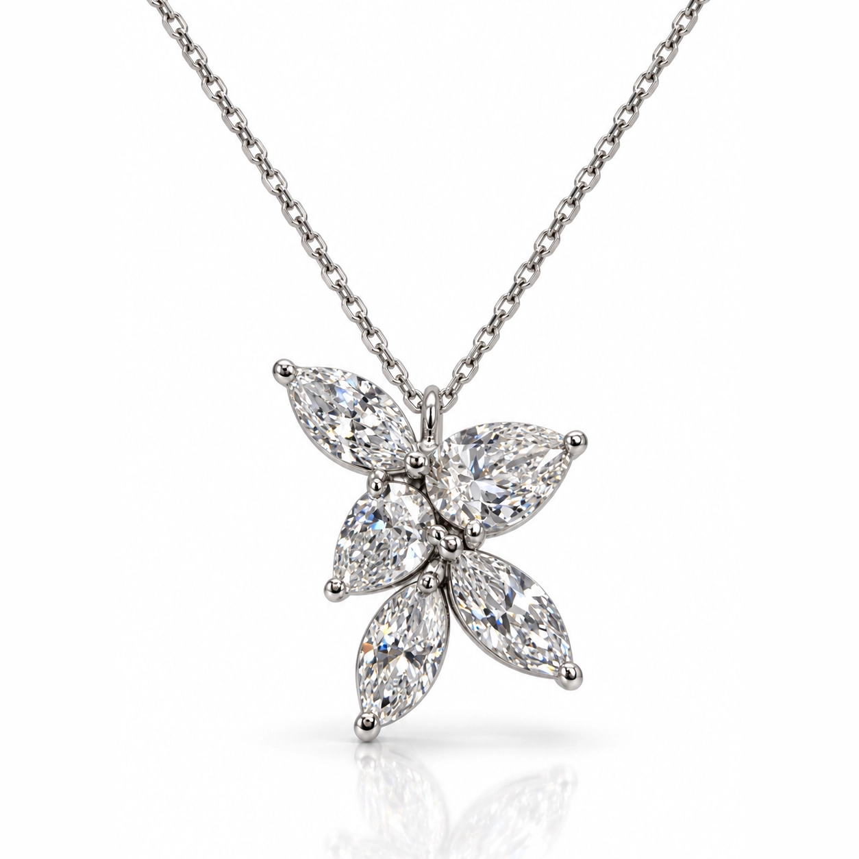Cluster Marquise Diamond Floral Pendant Necklace