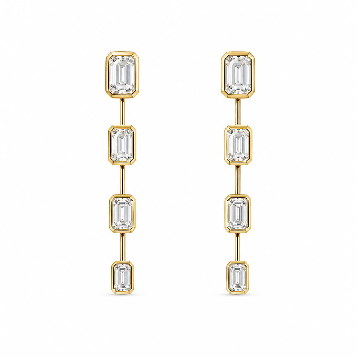 Bezel-Set Emerald-Cut Diamond Drop Earrings
