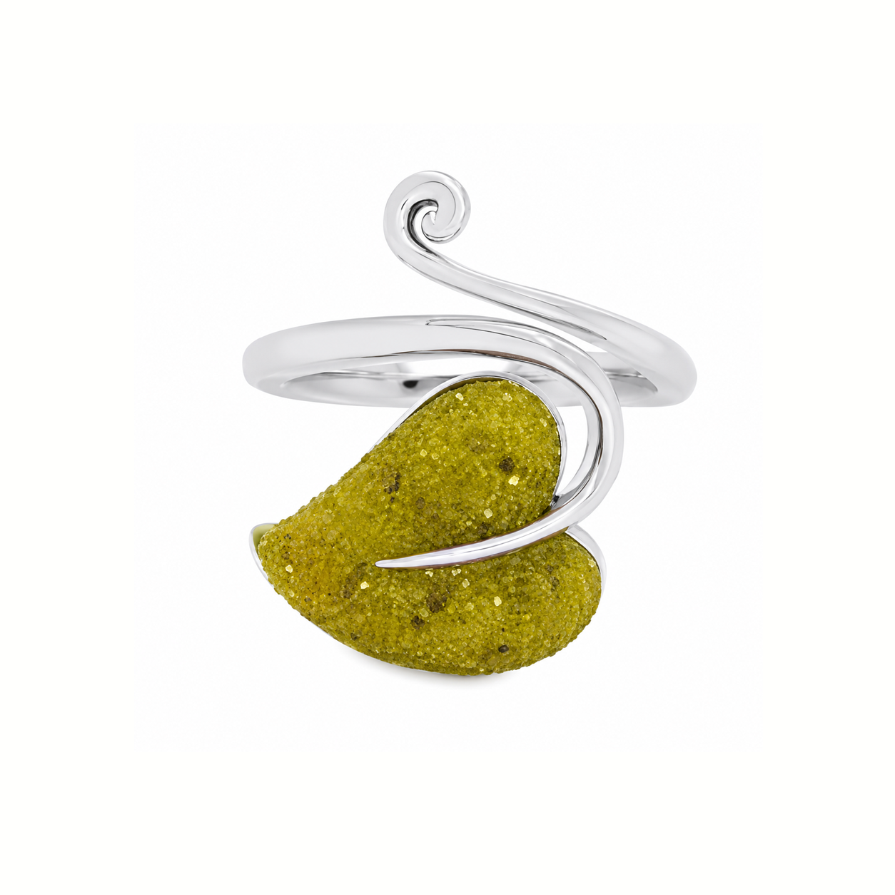 Crushed Yellow Diamonds Leaf Ring