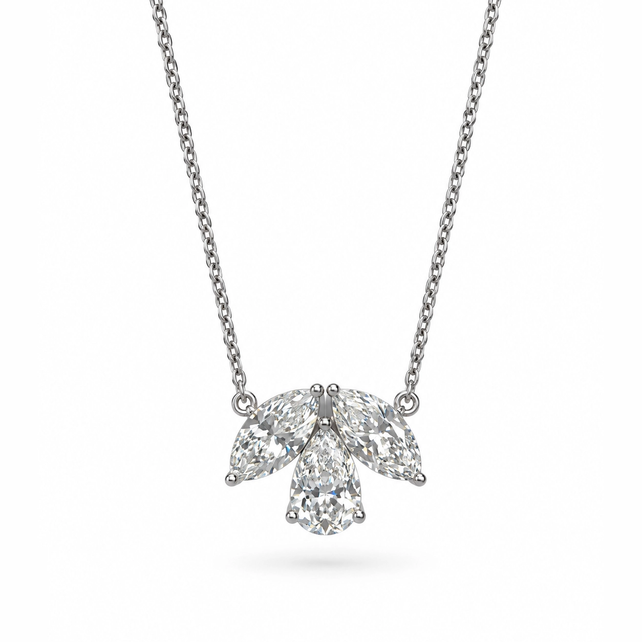Trois Pear Cluster Diamond Pendant Necklace