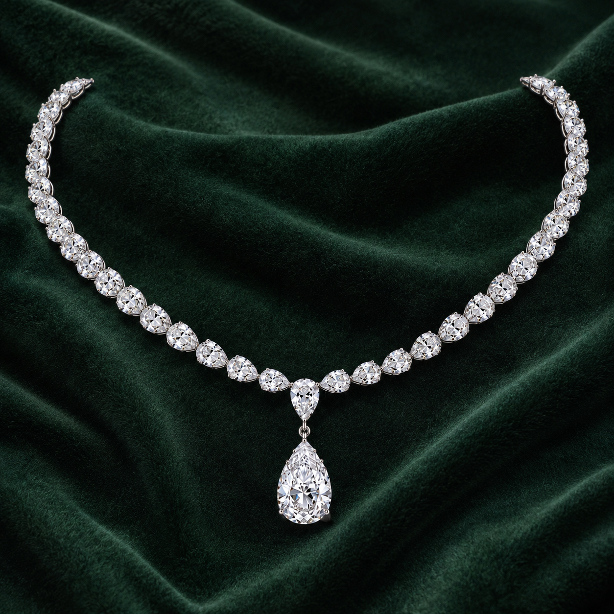 Royal Teardrop Pear Shaped Eco Diamonds Tennis Necklace