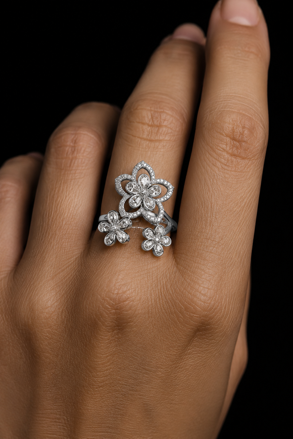 3 Petal Flower Eco Diamonds Cocktail Ring