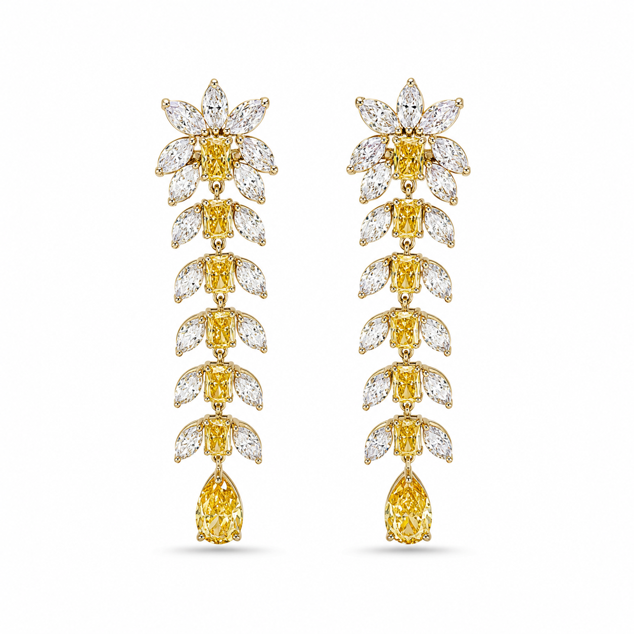 Premier Canary Yellow and White Eco Diamonds Floral Drop Earrings